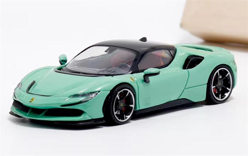 MJ Model Ferrari SF90 Prancing Horse supercar Green - Hardtop Limited Edition 1:64 Car Pre-built Airliner Model Display view1