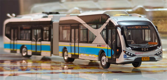 Beijing Public Transport BJD-WG180N Beijing Bus BTR3 Youth Civilization articulated trolley bus Beijing Bus Packaging Blue - Silver 1:110 Bus Pre-built Model view1