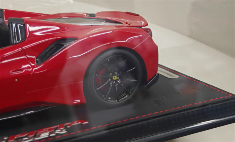 BBR MODELS Ferrari 488 Pista Spider Rosso Corsa 322 metal Standard Red Black Stripe Black Wheel Red Calipers Limited Edition 28PCS ONLY Leather base 1:18 Car Pre-built Model view3