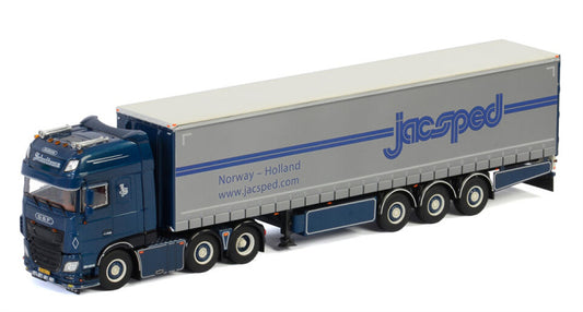WSI DAF XF SUPER SPACE CAB MY2017 6x2 TWIN STEER CURTAINSIDE / TAUTLINER TRAILER - 3 AXLE Schuitema jacsped 1:50 Truck Pre-built Model