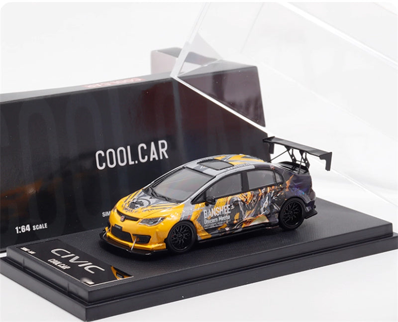 COOL.CAR Honda Civic FD2 explosive redesign mecha livery Yellow regular version Limited Edition 500PCS ONLY 1:64 Car Pre-built Model view5