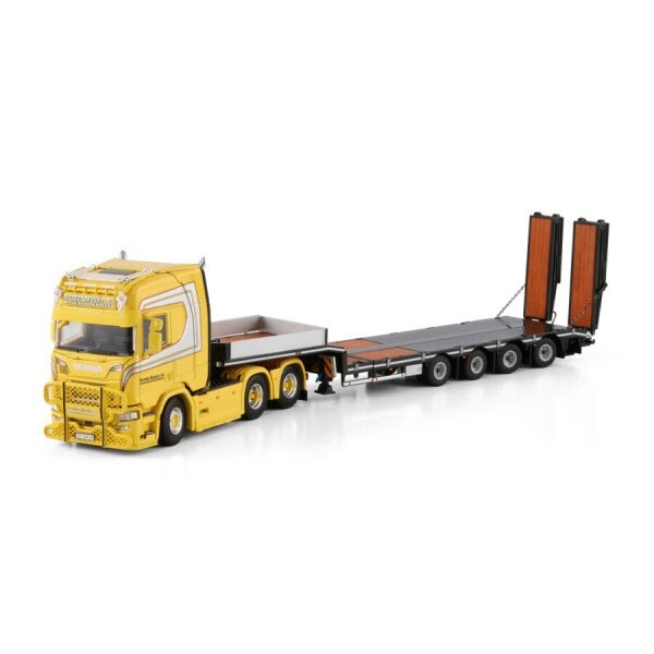 1:50 SCANIA NORDBO MASKIN R CR20H 6X4 SEMI LOW LOADER W/ RAMPS 4 AXLE WSI Diecast Model