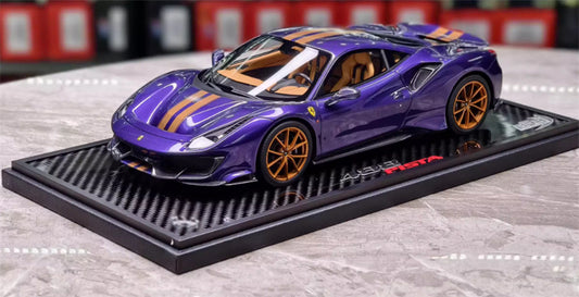 BBR MODELS Ferrari 488 Pista Viola AI Humad Hardtop Hong Kong Purple Gold Stripe Gold wheels Carbon fiber base Limited Edition 30PCS ONLY 1:18 Car Pre-built Model view1