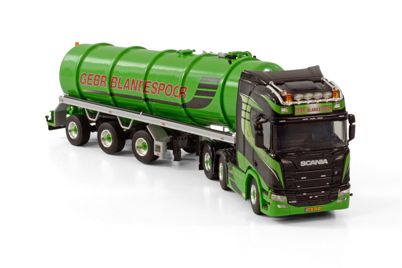 WSI SCANIA R HIGHLINE CR20H 6X2 TWIN STEER TANK TRAILER VACUUM - 3 AXLE GEBR. BLANKESPOOR 1:50 Truck Pre-built Model