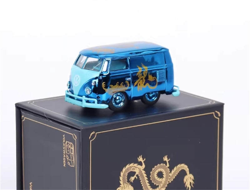HY Model VW mini Bus Kombi version 1960 Chrome Blue Year of Dragon Limited Edition 499pcs ONLY 1:64 Car Pre-built Model