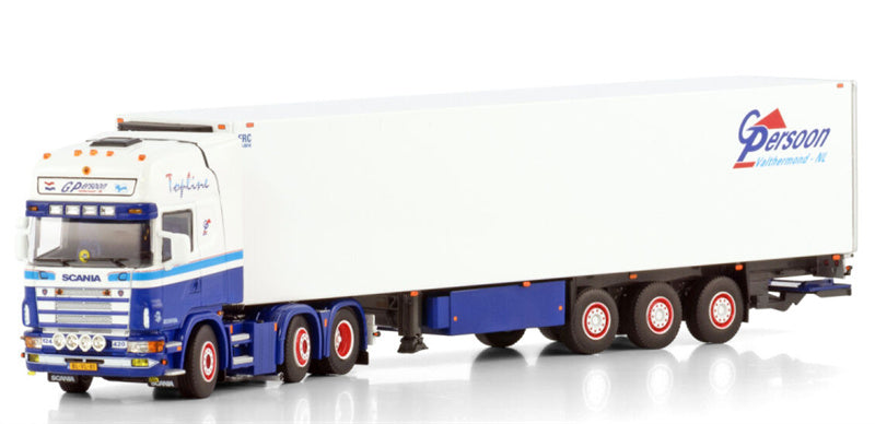 WSI  SCANIA 4 SERIES TOPLINE 6X2 TWIN STEER REEFER TRAILER - 3 AXLE G. Persoon valthermond NL 1:50 Truck Pre-built Model