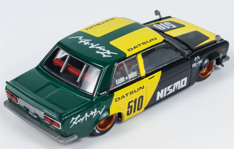 KaidoHouse x MiniGT Datsun Street 510 Racing V2 yellow-green color box packaging 1:64 Car Pre-built Model view4