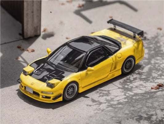 Fuji Honda NSX first generation NA1 standing lamp version Yellow Black top silver wheel 1:64 Car Pre-built Model view1