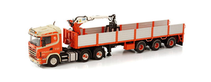 WSI SCANIA R4 FLAT ROOF 6X2 TAG AXLE BRICK TRAILER - 3 AXLE HUSKENS 1:50 Truck Pre-built Model