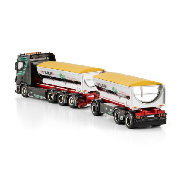 1:50 SCANIA BYE PEAB ASFALT R 8X4 HOOKLIFT CONTAINER DRAWBAR TRAILER 3 AXLE + ASPHALT CONTAINER WSI Diecast Model