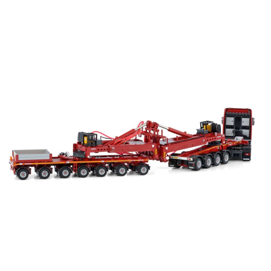 WSI SCANIA S HIGHLINE CS20H 8X4 WIND MILL TRAILER WITH 4 AXLE DOLLY - 7 AXLE NOOTEBOOM RED LINE 1/50 DIECAST Truck Lorry