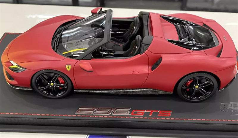 BBR MODELS Ferrari 296GTS convertible Matte Red Black Wheel Red caliper Leather base Limited Edition 1:18 Car Pre-built Model view11