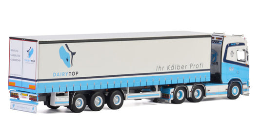 WSI SCANIA S HIGHLINE CS20H 6X2 TAG AXLE CURTAINSIDE TRAILER - 3 AXLE Dairytop BV 1:50 Truck Pre-built Model