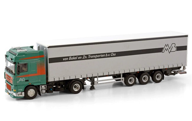 WSI DAF XF 95 SUPER SPACE CAB 4X2 CURTAINSIDE TRAILER - 3 AXLE VAN BAKEL 1/50 Truck Pre-built Model