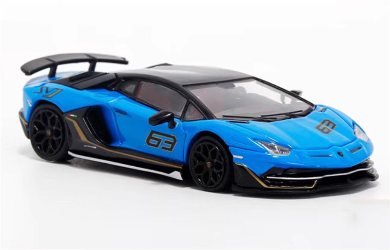 MAXWELL Lamborghini Aventador SVJ 63 Roadster Blue hardtop 1:64 Car Pre-built Model view4