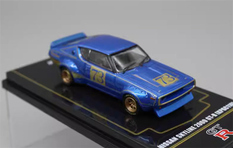 INNO64 Nissan Skyline 2000 GT-R (KPGC110) Blue # 73 1:64 car Pre-built Model view3