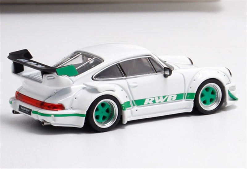 Star Model Porsche RWB 964 GT Tail Wing Edition White - Green Flower AIT Exhibition Edition 1:64 Car Pre-built Model view5