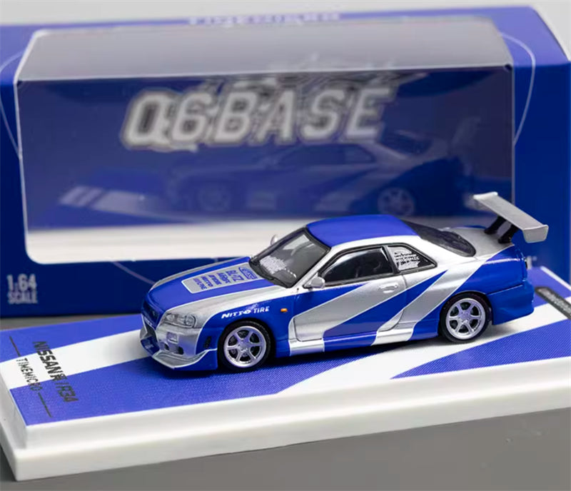 TIMEMICRO Nissan Skyline GT-R R34 Blue Silver NFS Edition Limited Edition 999PCS ONLY 1:64 Car Pre-built Model view8