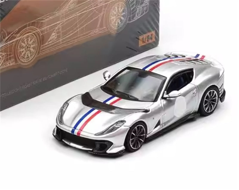 TOC Ferrari FE812C Coupe Sports ARGENTO NURBURGRING / FRENCH TRICOLORE STRIPE 1:64 Car Pre-built Model