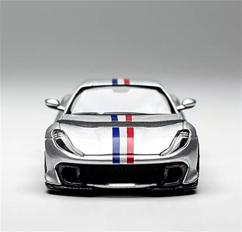 TOC Ferrari FE812C Coupe Sports ARGENTO NURBURGRING / FRENCH TRICOLORE STRIPE 1:64 Car Pre-built Model