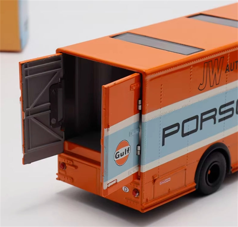 Schuco Mercedes Benz O317 Race Car Transporter Porsche Gulf Orange 1968 1:64 Car Pre-built Model