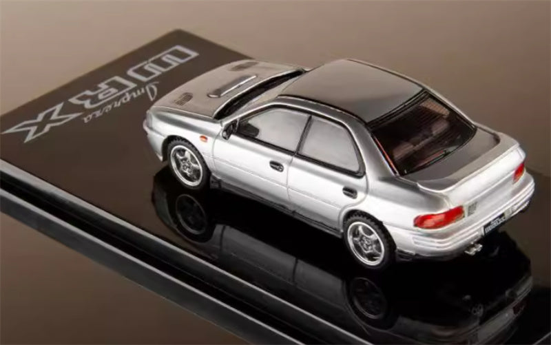 Hobby JAPAN SUBARU IMPREZA WRX (GC8) 1992 with Engine Silver - Silver Wheel 1:64 Car Pre-built Model view4