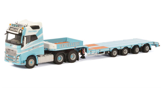WSI  VOLVO FH4 GLOBETROTTER 6X2 TAG AXLE SEMI LOWLOADER - 4 AXLE Cepelludo 1:50 Truck Pre-built Model
