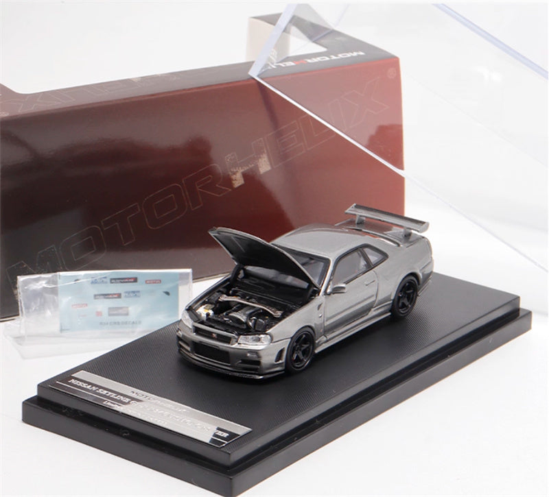 MOTORHELIX NISSAN SKYLINE GT-R R34 (NISMO) CRS VER Metallic Grey Limited Edition 699PCS ONLY 1:64 Car Pre-built Model view6