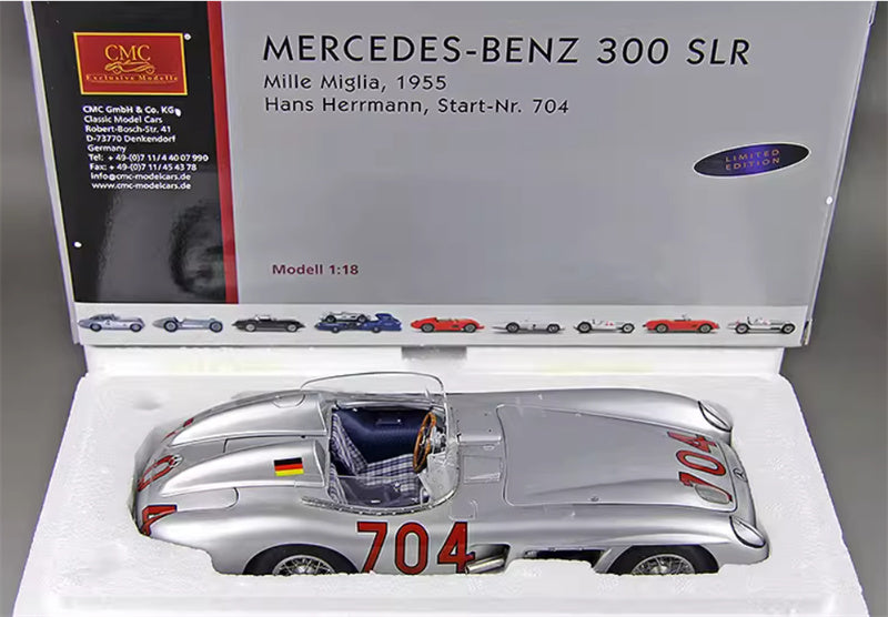 CMC Mercedes Benz 300 SLR Mille Miglia 1955 Herrmann #704 Limited Edition 2000PCS ONLY silver 1:18 Car Pre-built Model view11