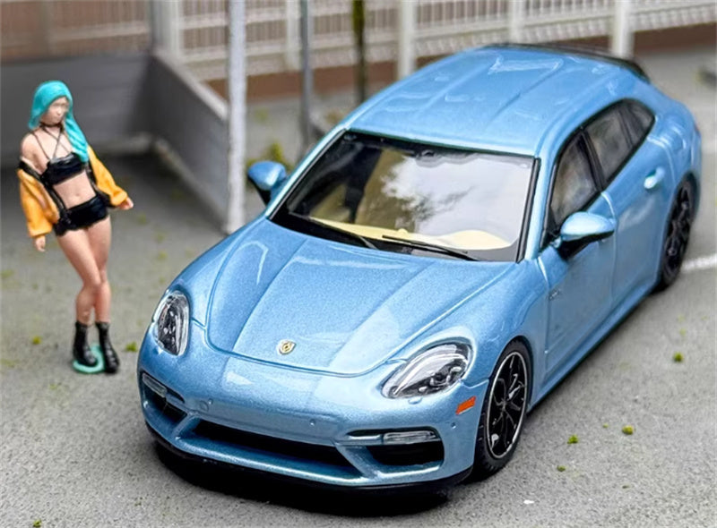 Liberty 64 Porsche Panamera Turbo S ice blue w/ Figure and wheels 1:64 Car Pre-built Airliner Model Display view2