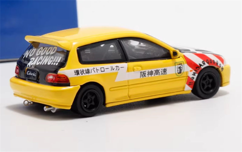 SW Honda Civic EG6 Yellow Hanshin Expressway Limited Edition 499PCS ONLY 1:64 Car Pre-built Model view2