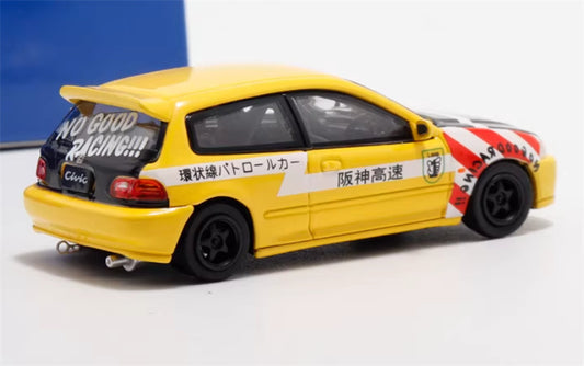 SW Honda Civic EG6 Yellow Hanshin Expressway Limited Edition 499PCS ONLY 1:64 Car Pre-built Model view2