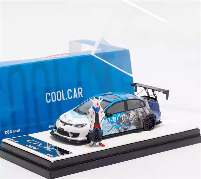 COOL.CAR Honda Civic FD2 explosive redesign mecha livery Blue w/ Figure Version Limited Edition 500PCS ONLY 1:64 Car Pre-built Model view4