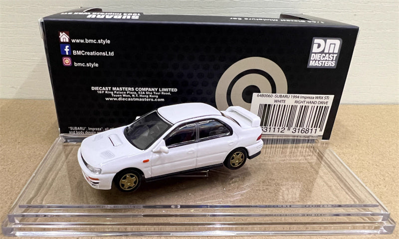 BM Creations SUBARU 1994 Impreza WRX STi RIGHT HAND DRIVE White 1:64 Car Pre-built Model