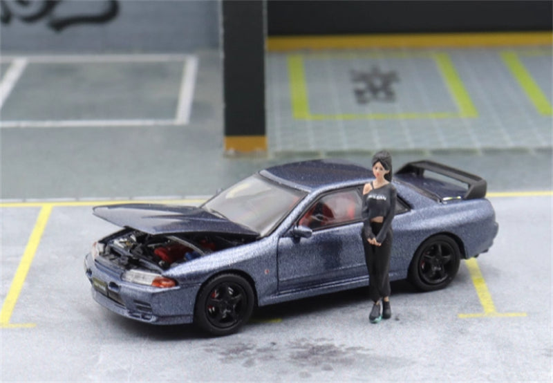 TIMEMICRO Nissan GTR R32 with figure metal gray Limited edition 1:64 Car Pre-built Model view1
