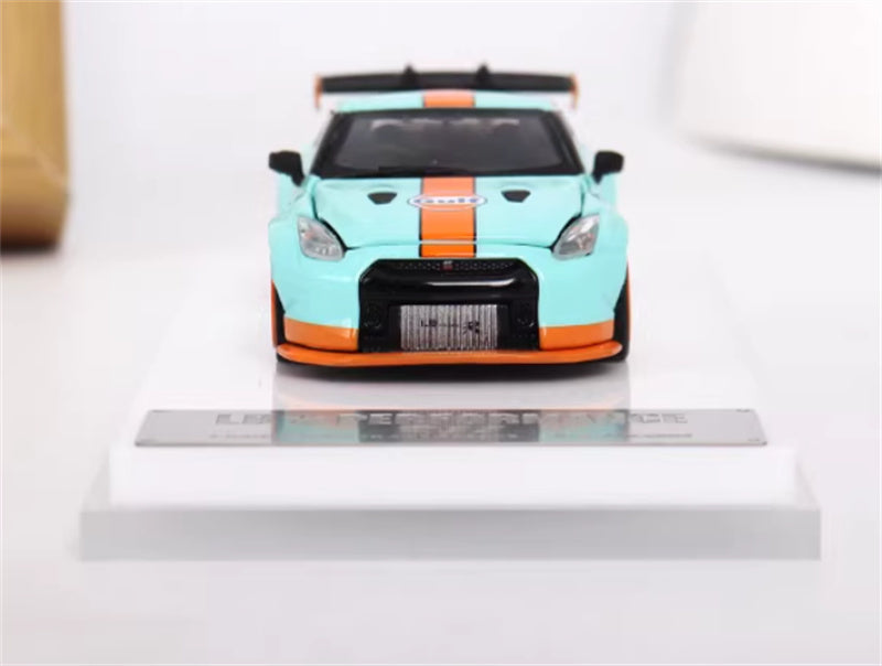 Oldtime Model Nissan GTR R35 LB PERFORMANCE wide body modification GULF 1:64 Car Pre-built Airliner Model Display view9