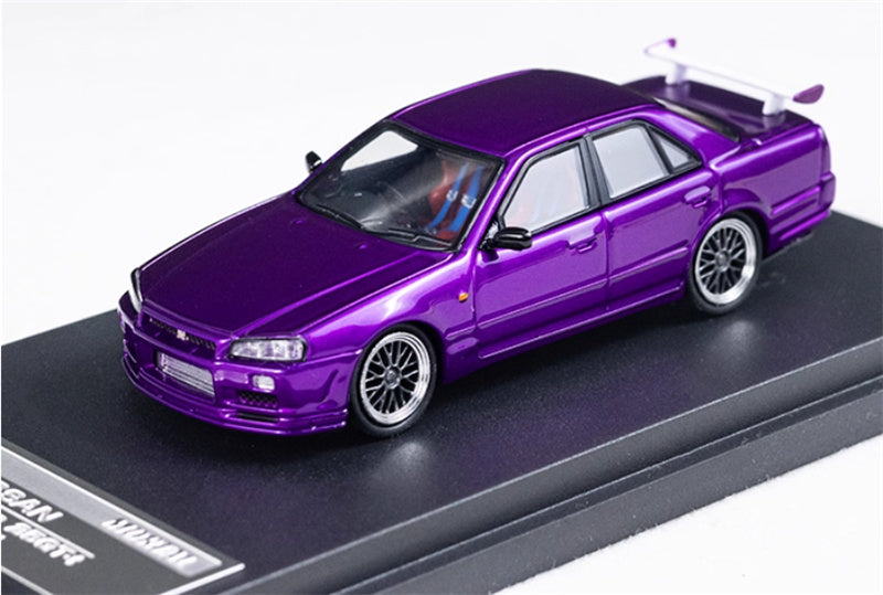 Mortal Nissan GTR ER34 25GT SKYLINE URAS Modified Edition BBS wheel purple Limited Edition 1:64 Car Pre-built Model view5