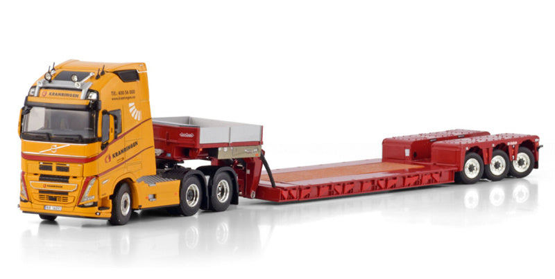 WSI VOLVO FH5 GLOBETROTTER XL 6X2 TAG AXLE EURO PX LOW LOADER - 3 AXLE Kranringen 1:50 Model