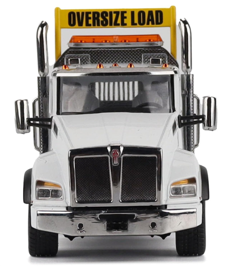 CATERPILLAR Kenworth T880 SBFA Daycab Tridem Tractor in White with Trail King TK120 HDG Lowboy Trailer 1:50 Truck Pre-built Model