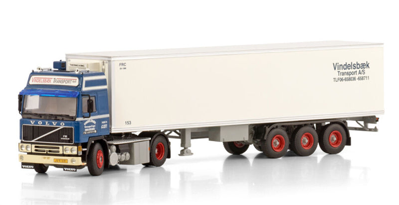 WSI  VOLVO F12 GLOBETROTTER 4X2 CLASSIC REEFER TRAILER - 3 AXLE Vindelsbaek 1:50 Truck Pre-built Model