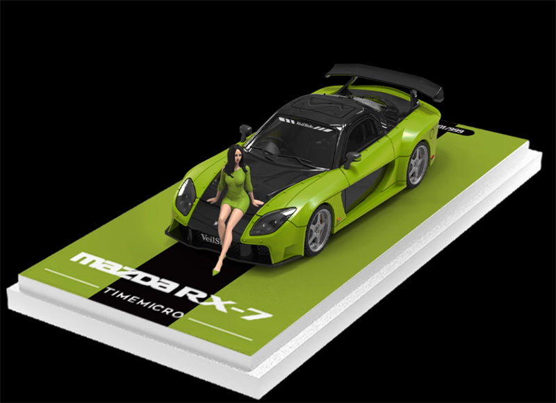 TIMEMICRO Mazda RX-7 Veilside Black Green w/ Figure Limited Edition 999PCS ONLY 1:64 Car Pre-built Model view1