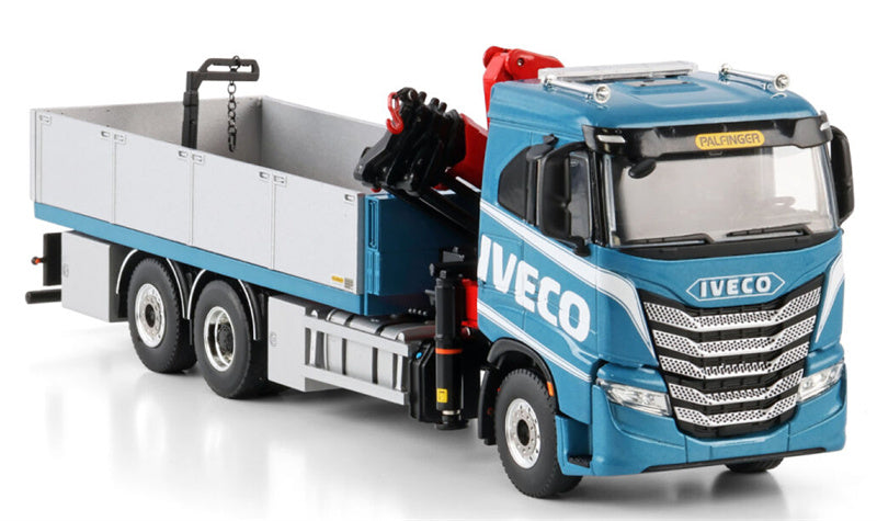 WSI IVECO S-WAY AS LOW RIGED FLATBED TRUCK 6X2 TAG AXLE WITH PALFINGER PK 24.001 SLD 5 Premium Line 1:50 Truck Pre-built Model