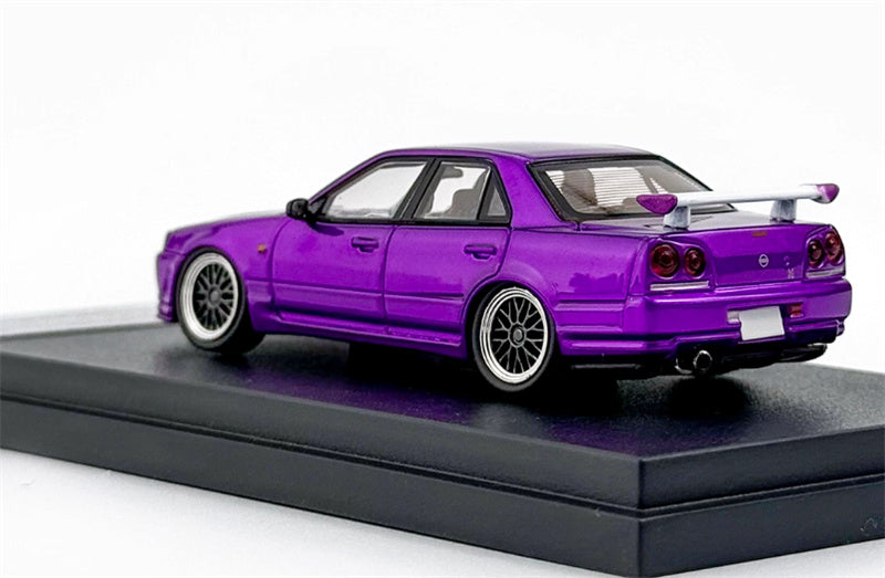 Mortal Nissan GTR ER34 25GT SKYLINE URAS Modified Edition BBS wheel purple Limited Edition 1:64 Car Pre-built Model view2