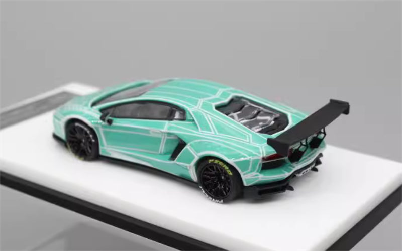 KING MODEL Lamborghini LP700 AVENTADOR Burst Pattern Luminous Edition Electroplated Green 1:64 Car Pre-built Model view4