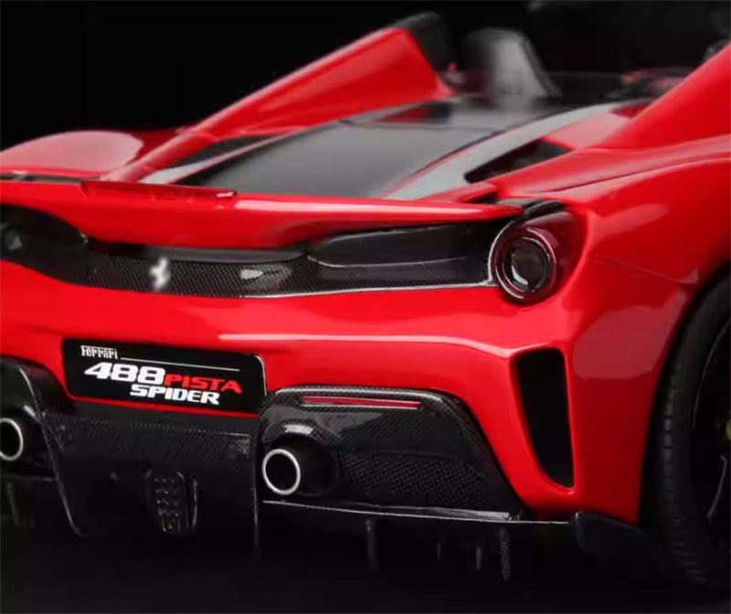 BBR MODELS Ferrari 488 Pista Spider Rosso Corsa 322 metal Standard Red Black Stripe Black Wheel Red Calipers Limited Edition 28PCS ONLY Leather base 1:18 Car Pre-built Model view4