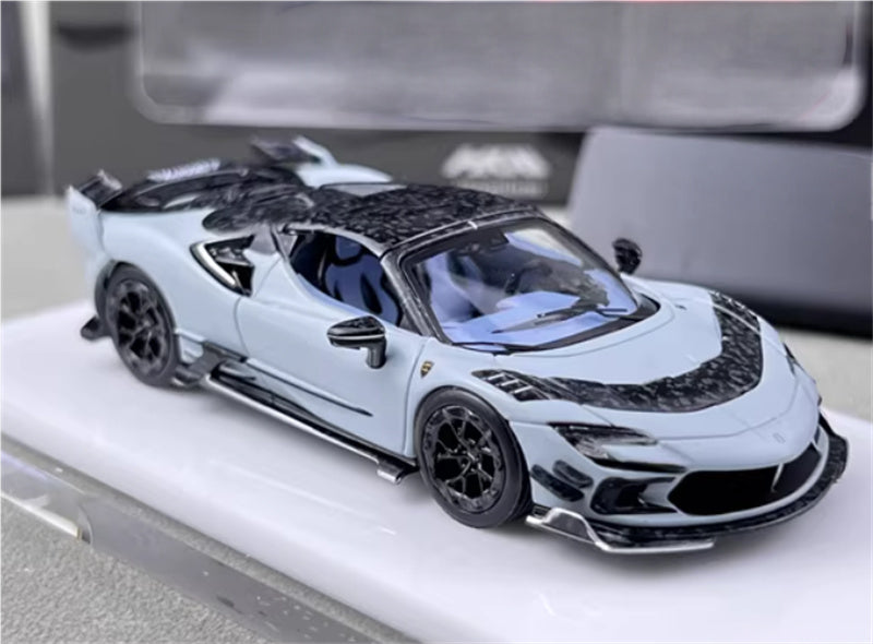 HKM Premium Mansory modified version Ferrari SF90 F9XX supercar grey convertible Limited Edition 1:64 Car Pre-built Airliner Model Display view5