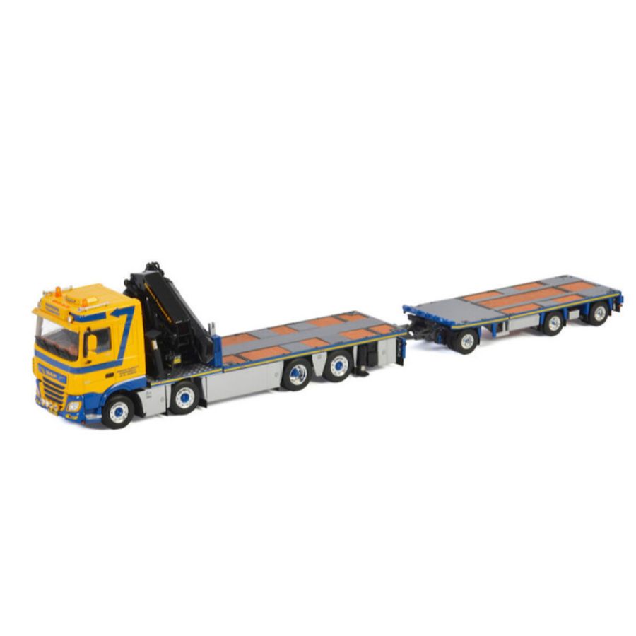 WSI  DAF XF SPACE CAB MY2017 8X2 TAG AXLE RIGED COMBI FLAT BED-7 AXLE PALFINGER PK 65002 SH JIB MEERKERK 1:50 DIECAST Truck