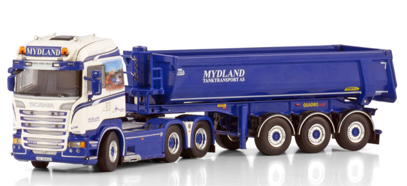WSI SCANIA STREAMLINE HIGHLINE 6X4 HALF PIPE TIPPER TRAILER - 3 AXLE Mydland 1:50 Truck Pre-built Model