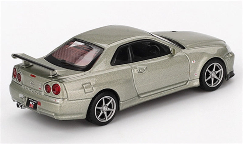 MINIGT Nissan Kyline GT-R R34 V-Spec II Nur Millenium Jade color box packaging 1:64 Car Pre-built Model view4