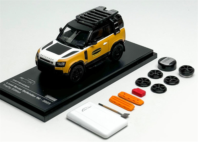 Almost Real Land Rover Defender 90 Trophy Edition wagon Yellow 1:64 Car Pre-built Airliner Model Display view1